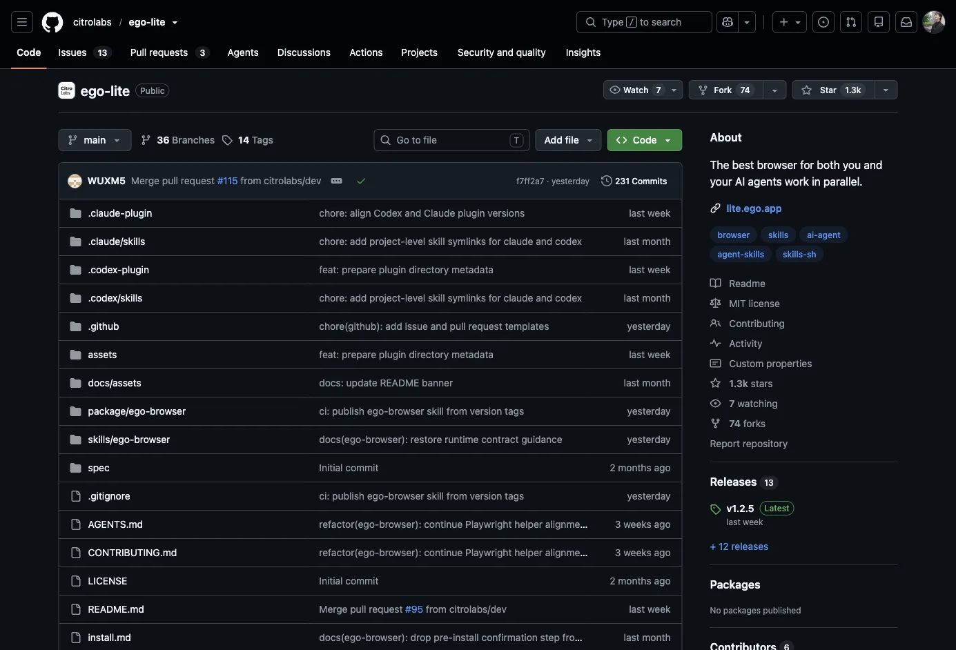 The GitHub repo page — test subject for the complex-page snapshot