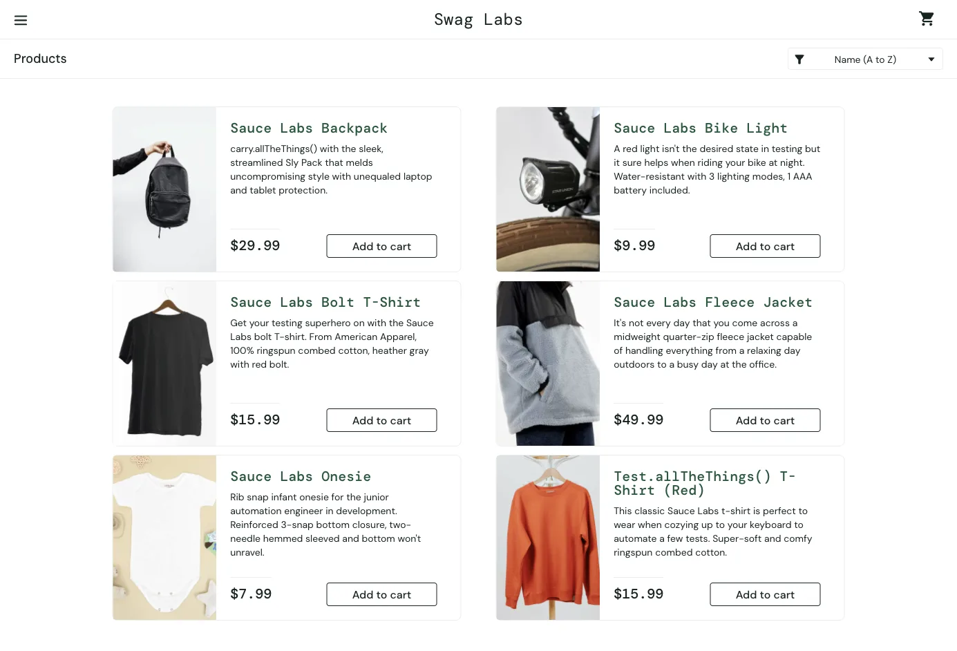 The products page after the agent logged itself in